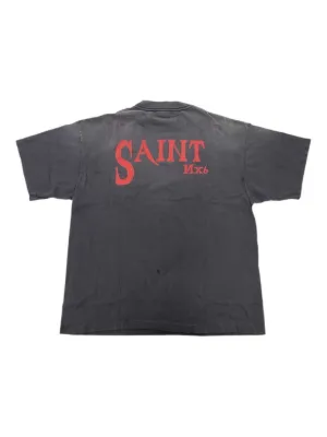 【SAINT Mxxxxxx T-SHIRTS】 SAINT MXXXXXX Distressed Logo-Print Cotton-Jersey T-Shirt