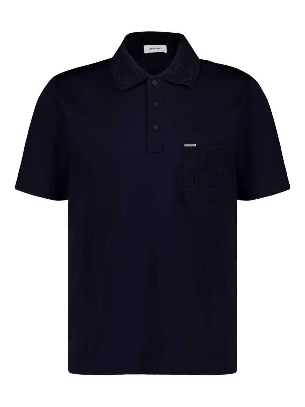 Ferragamo embossed-collar pocket polo shirt Zwart