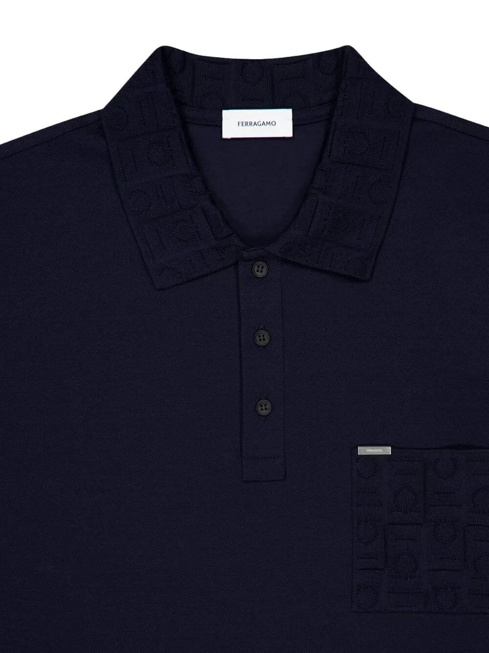 Ferragamo embossed-collar pocket polo shirt Zwart