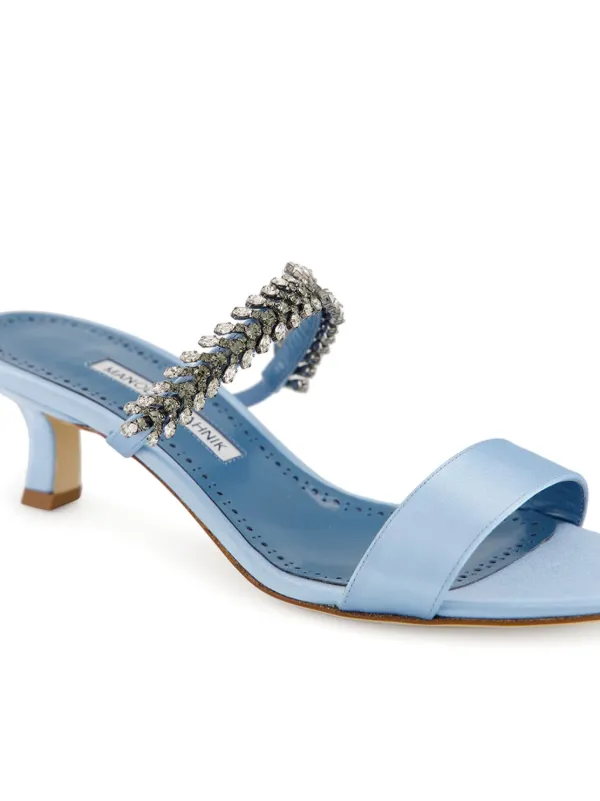【MANOLO BLAHNIK】Kifasan 装飾 サテン ミュール KIFATMU | Black Satin Pearl Detail Mules | Manolo Blahnik