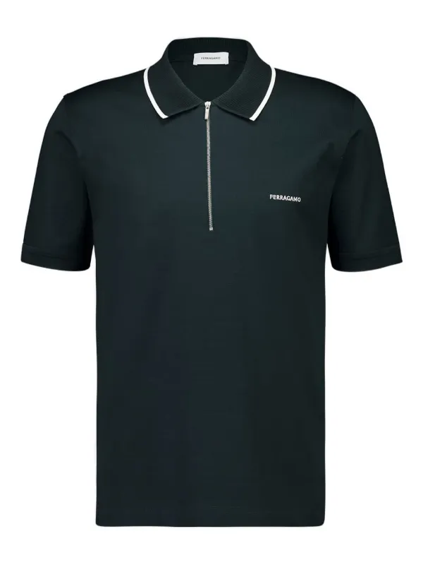 Ferragamo zip-neck Piqué Polo Shirt Green FARFETCH JO