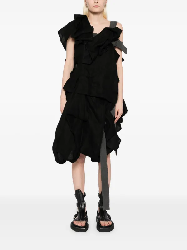Yohji Yamamoto Linen Draped Dress - Black