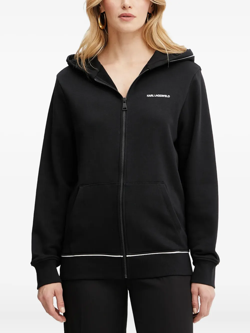 Karl Lagerfeld Hoodie met logoprint en rits Zwart