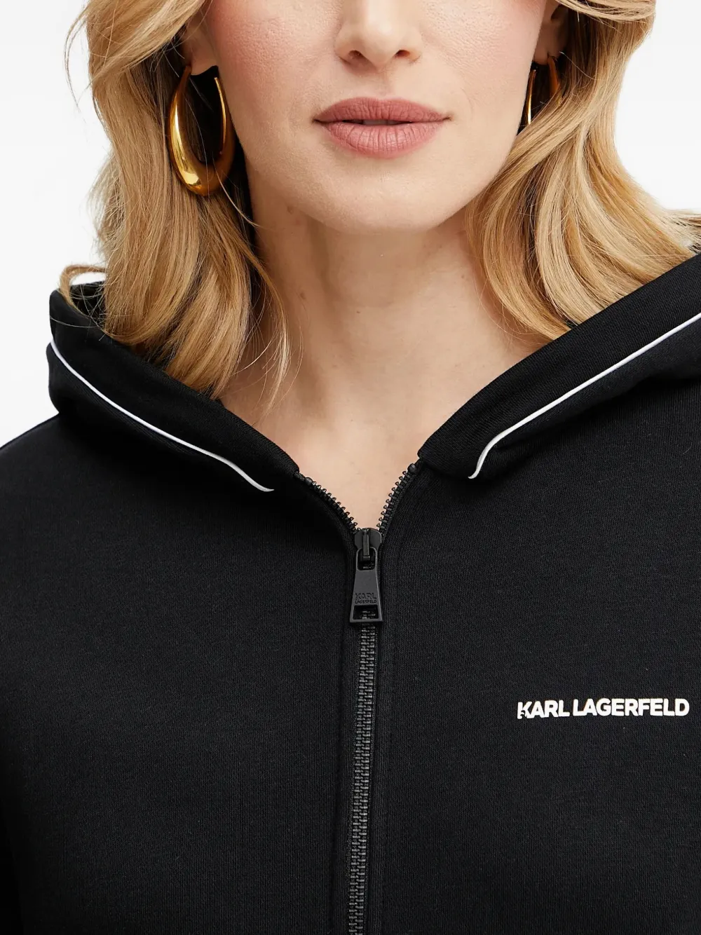 Karl Lagerfeld Hoodie met logoprint en rits Zwart