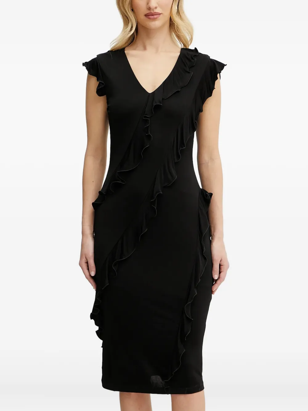 Karl Lagerfeld Midi-jurk met ruches Zwart