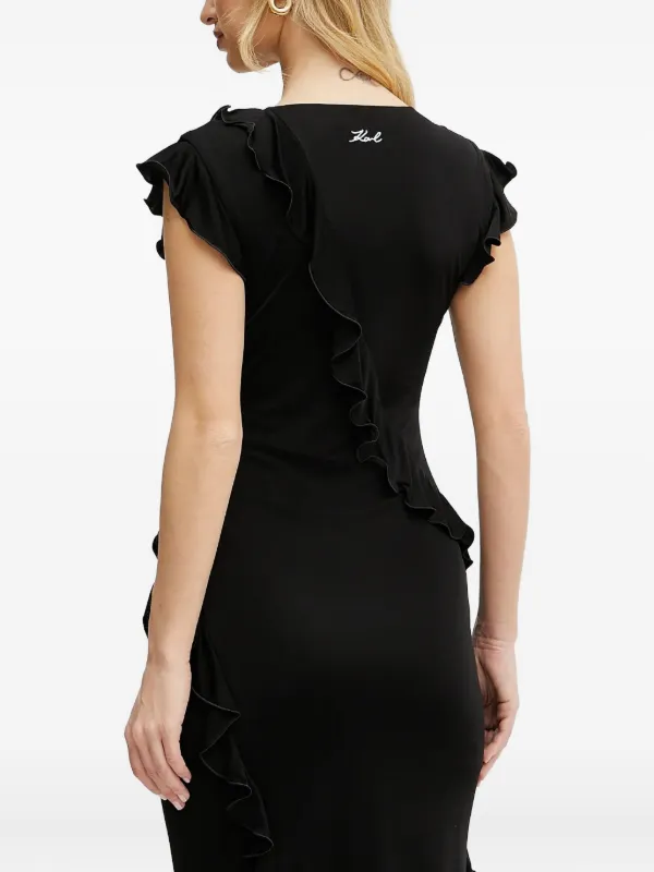 Karl Lagerfeld Ruffle-Detail Midi Dress - Black