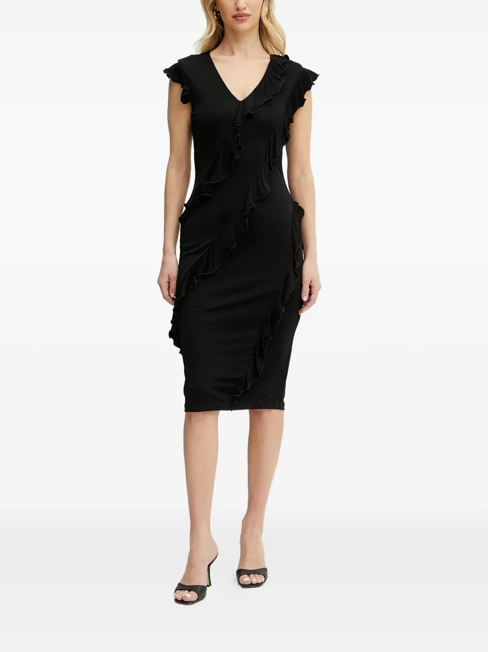 Karl Lagerfeld Midi-jurk met ruches Zwart