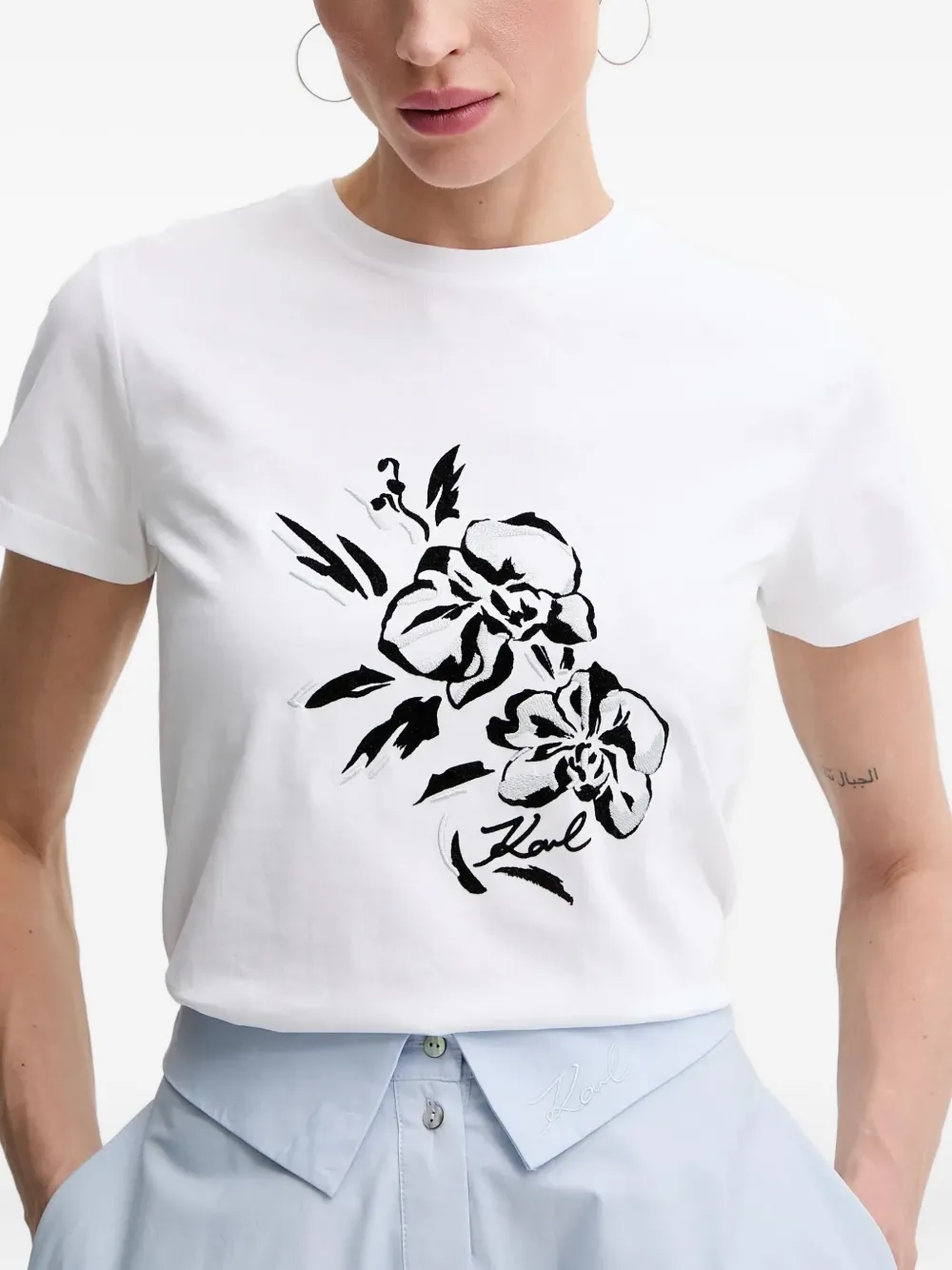 Karl Lagerfeld T-shirt met geborduurde bloemen Wit