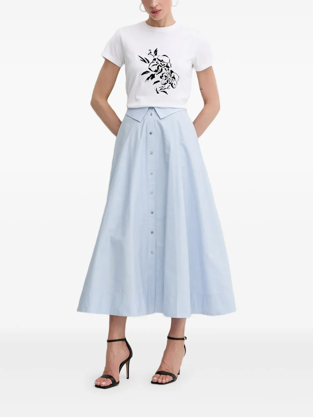 Karl Lagerfeld T-shirt met geborduurde bloemen Wit