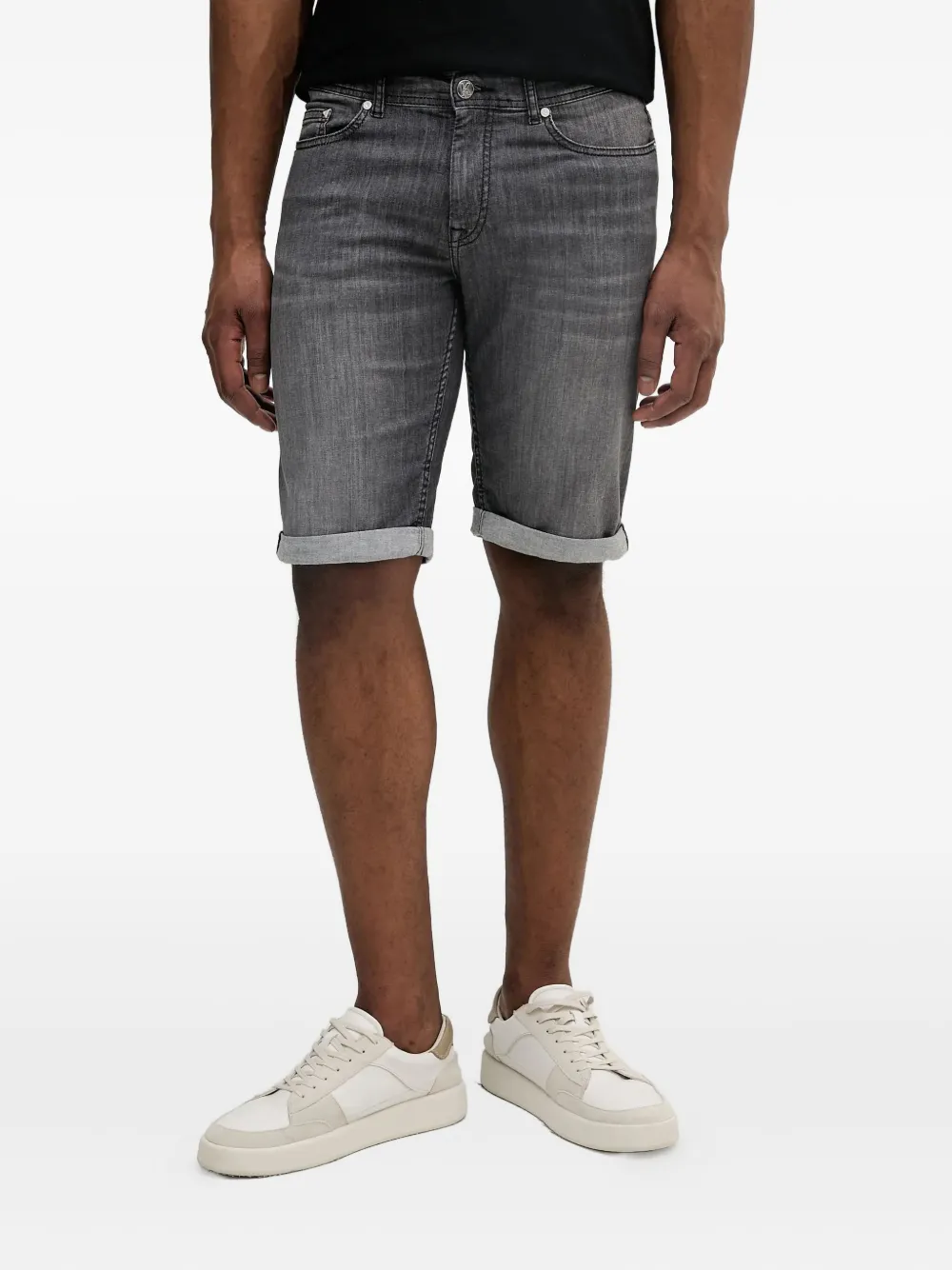 Karl Lagerfeld logo-patch denim shorts - ブラック Karl Lagerfeld logo-patch denim shorts - ブラック