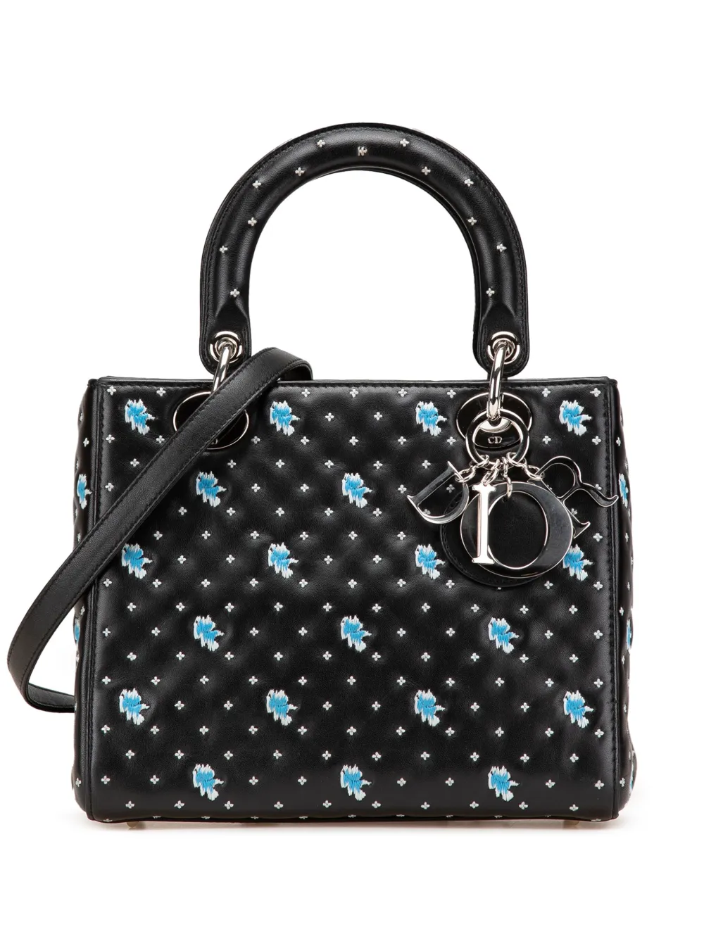 Christian Dior Pre-Owned 2015 ミディアム カーフスキン エンブロイダリー フラワー レディ ディオール Christian Dior Pre-Owned 2015 ミディアム カーフスキン エンブロイダリー フラワー レディ ディオール