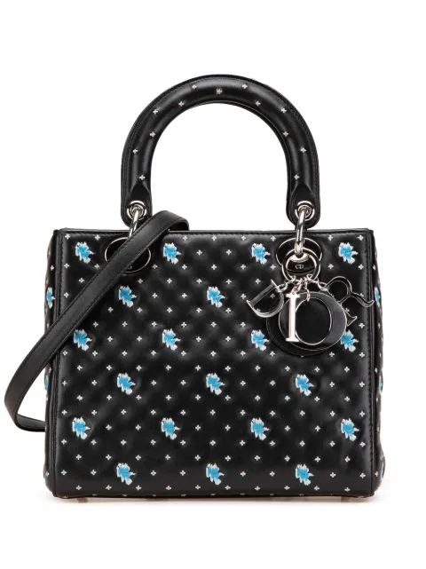 Christian Dior Pre-Owned 2015 Medium Calfskin Embroidered Flower Lady Dior satchel