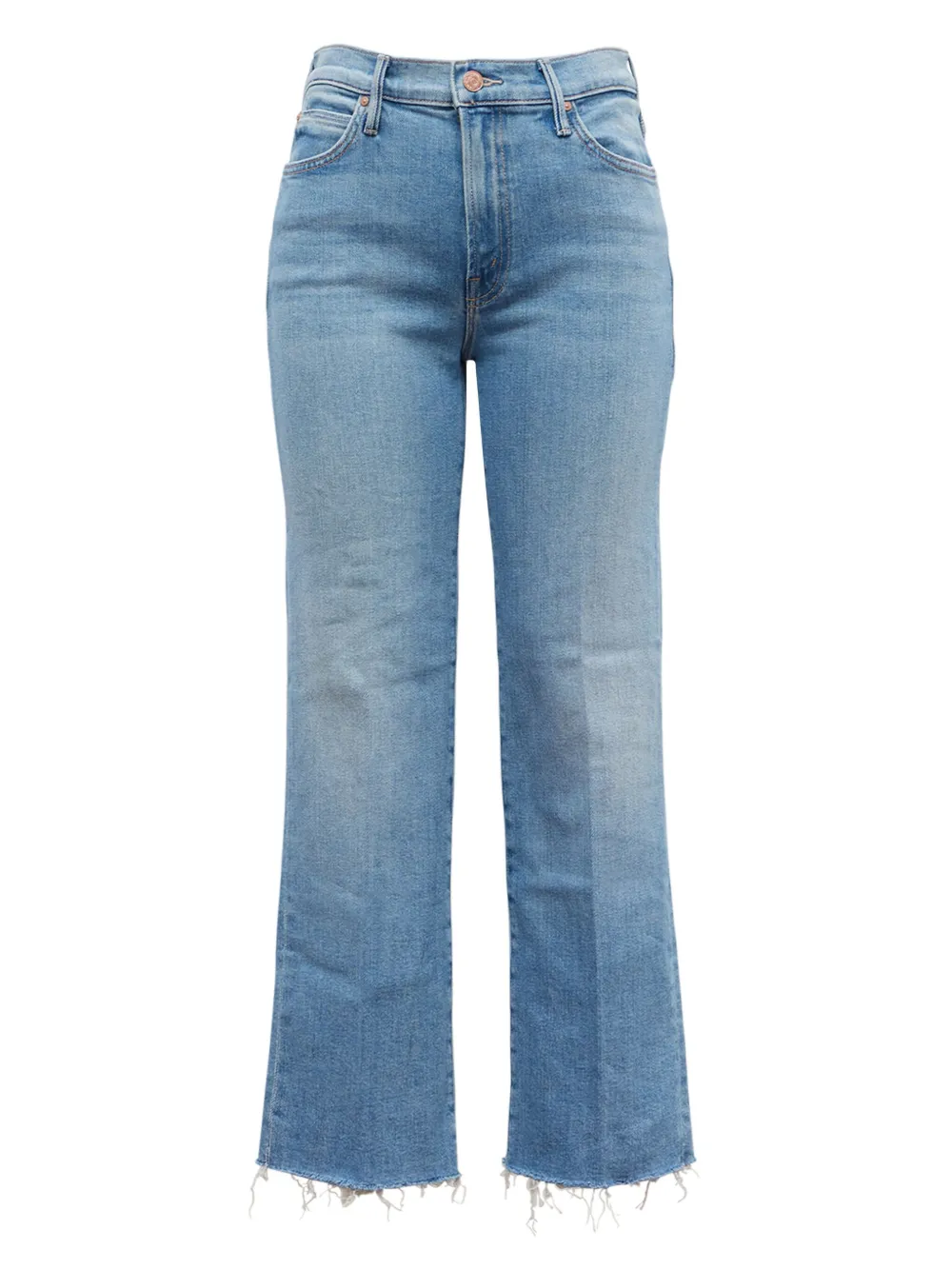 raw-cut hem flared jeans