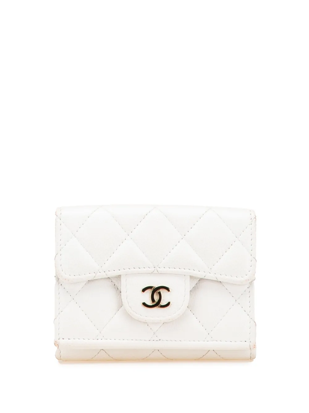 CHANEL Pre-Owned cartera Trifold Flap pequeña de piel caviar capitonada con CC 2021-2025 | blanco | Image 1
