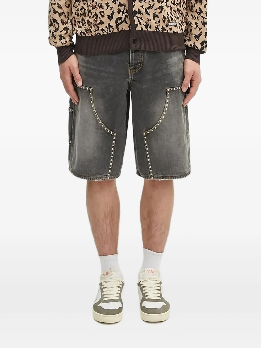 A BATHING APE® studded denim shorts | Black | Image 1