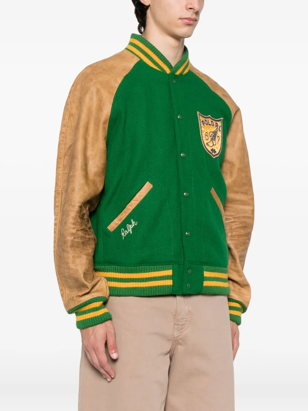 Polo Ralph Lauren Bomberjack met leren mouwen Groen