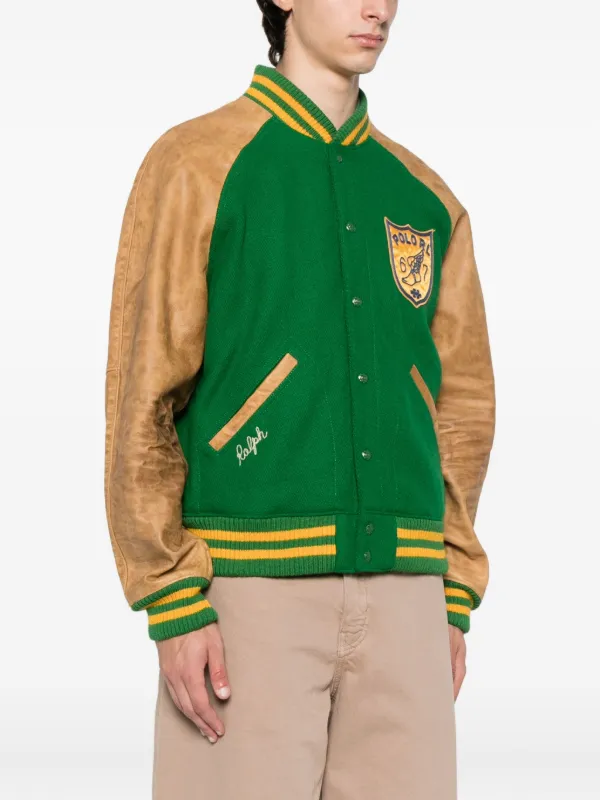 Polo Ralph Lauren leather-sleeved Varsity Jacket | Green | FARFETCH