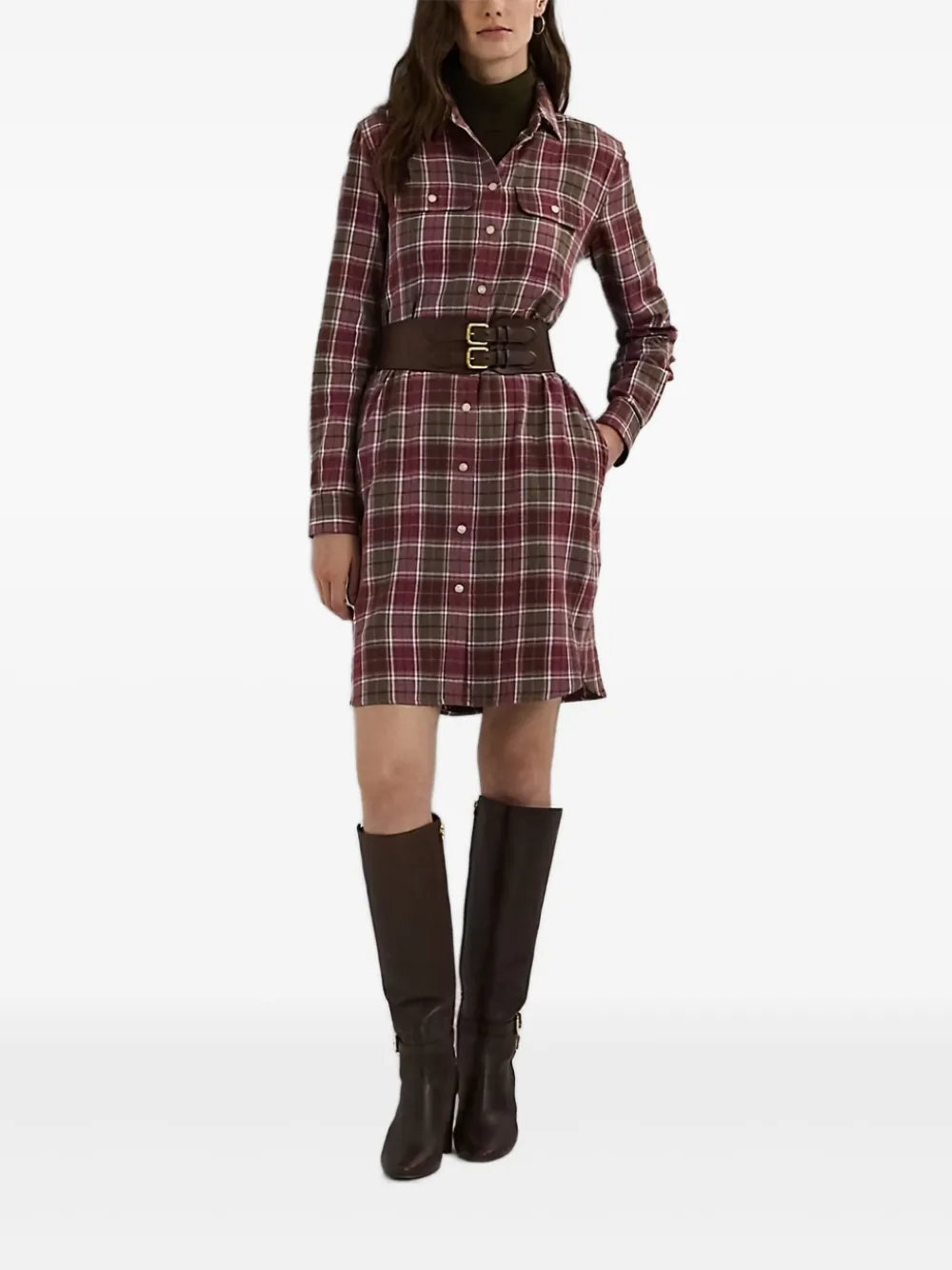 plaid button-up shirt dress