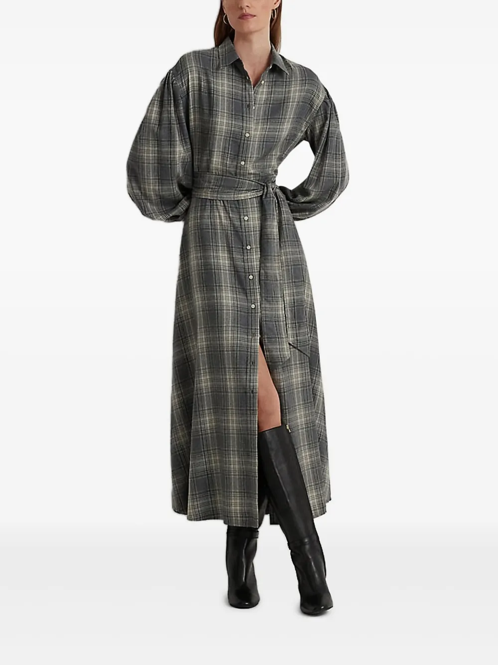 checked long sleeve shirt dress