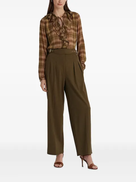 Lauren Ralph Lauren skotskternet bluse med flæser