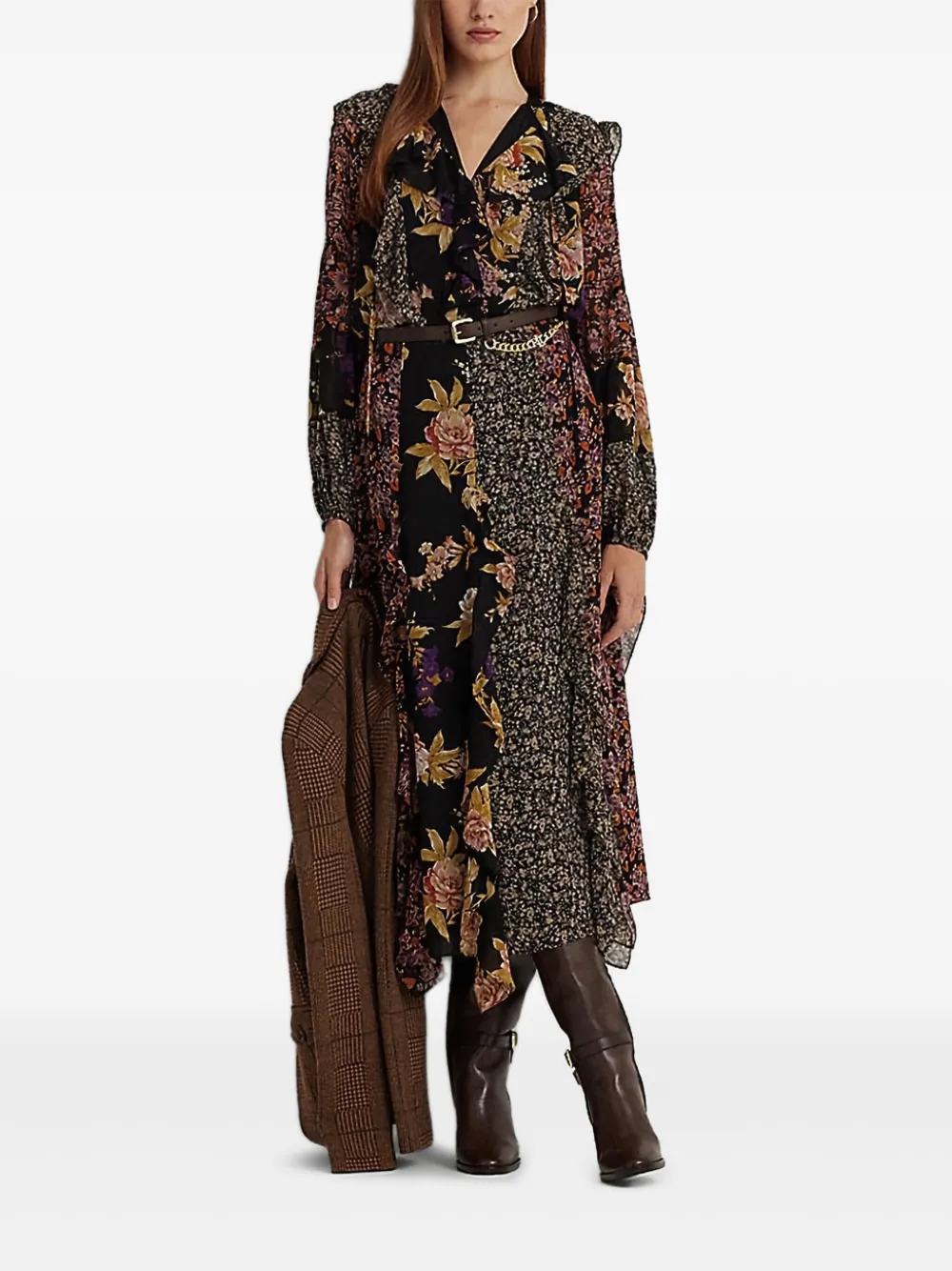 floral-print ruffled midi dress