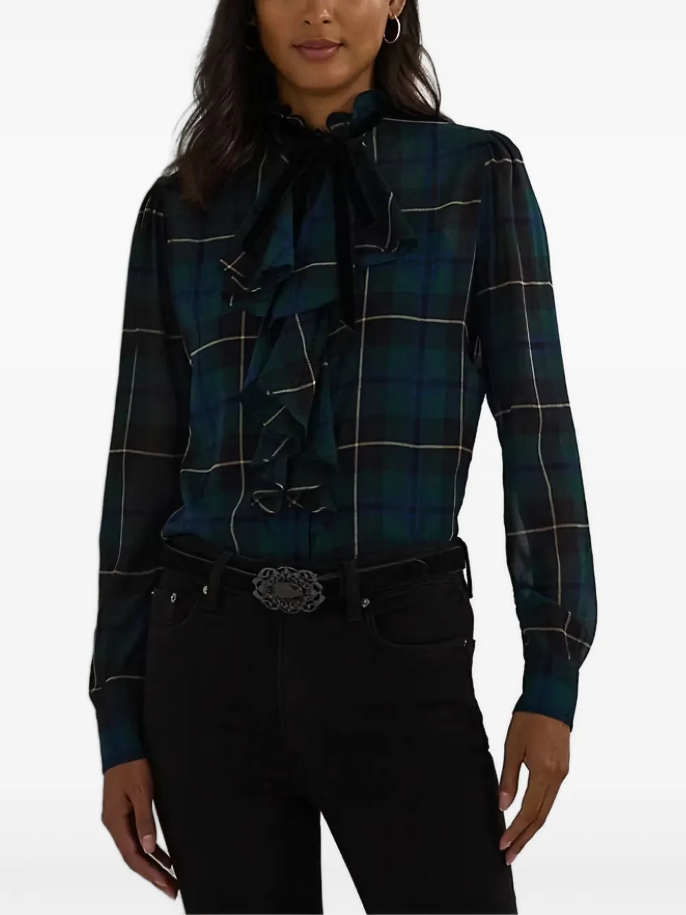 Lauren Ralph Lauren Geruite blouse met ruches - Blauw