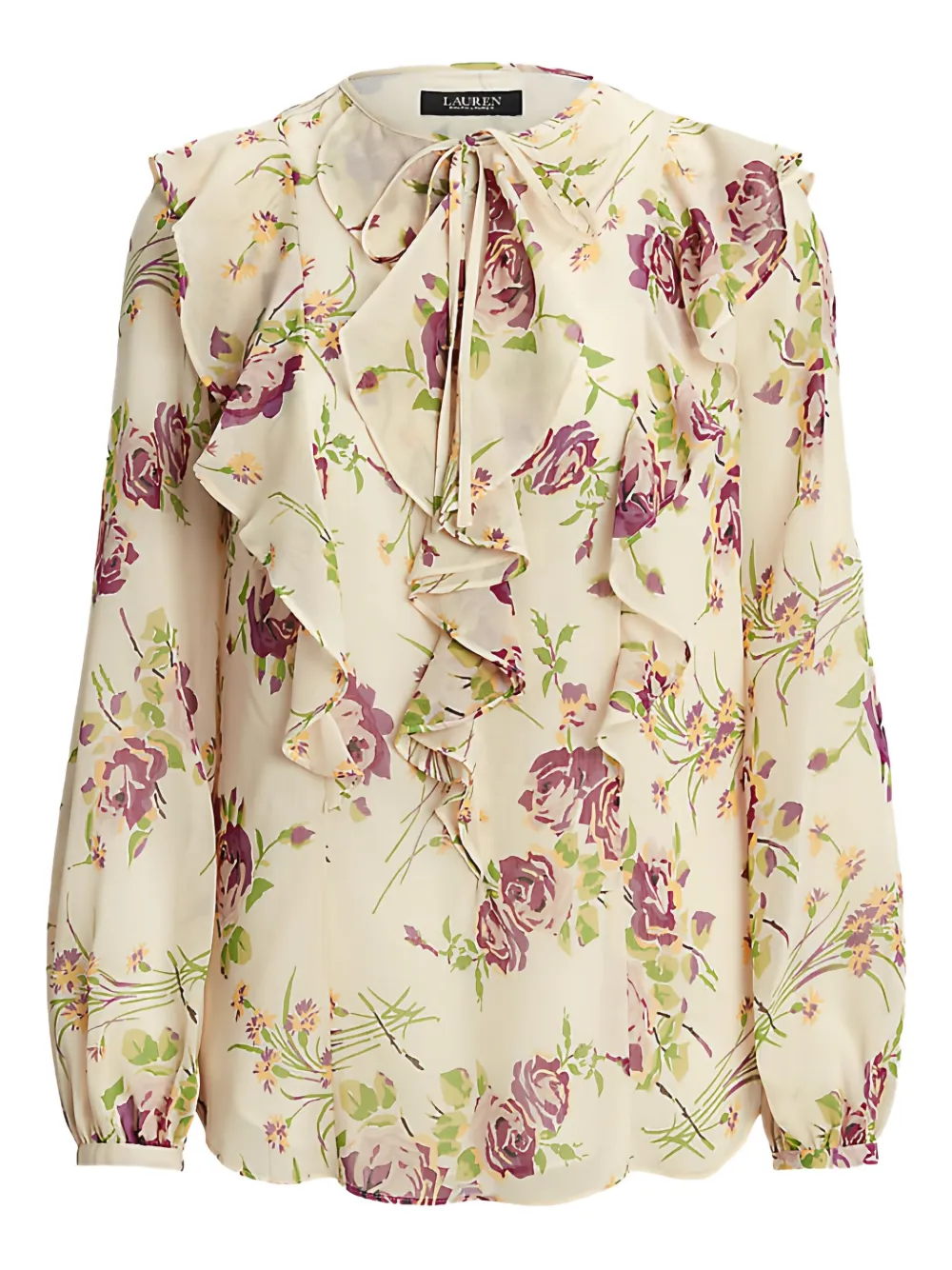 Shop Ralph Lauren Floral-print Ruffled Blouse