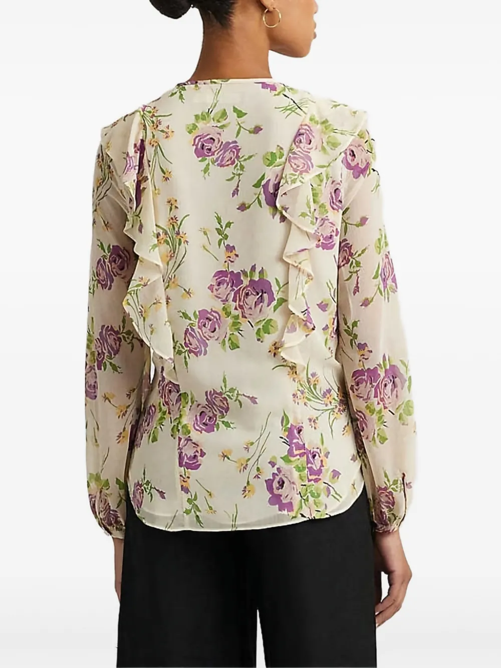 Shop Ralph Lauren Floral-print Ruffled Blouse