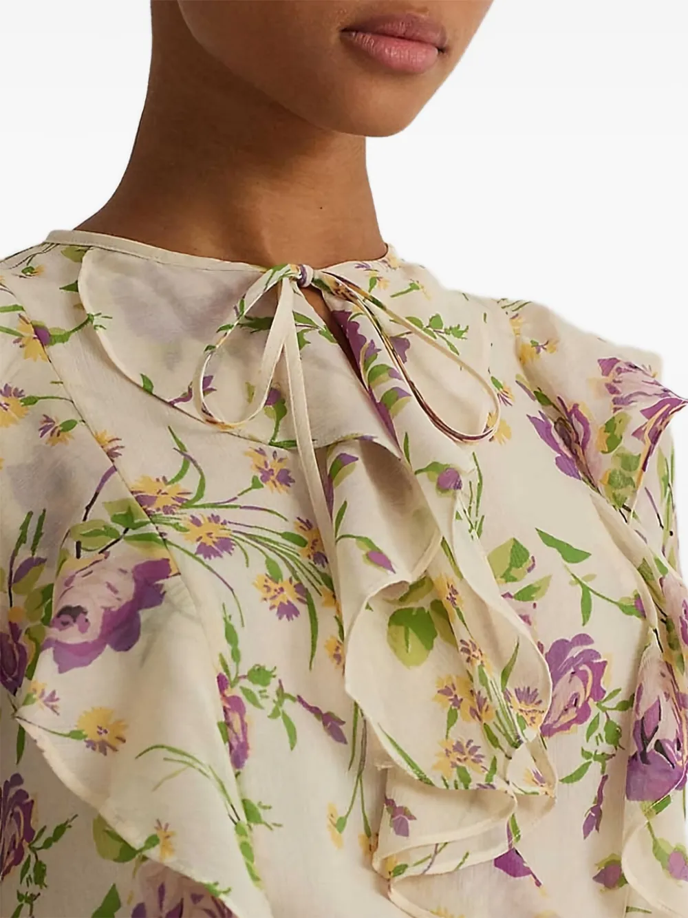 Shop Ralph Lauren Floral-print Ruffled Blouse