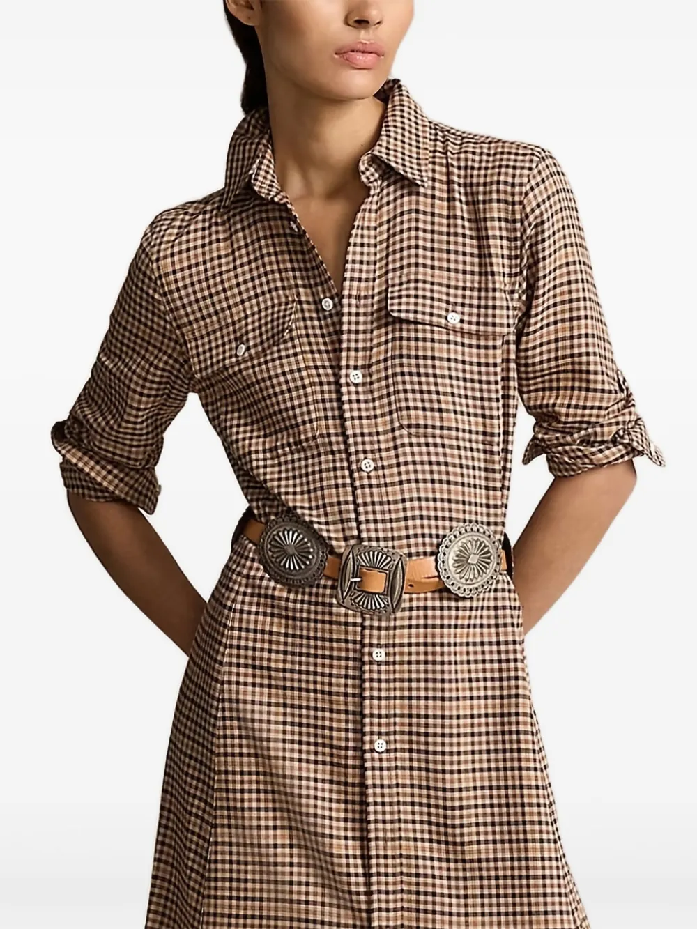 Polo Ralph Lauren Geruite blousejurk Bruin
