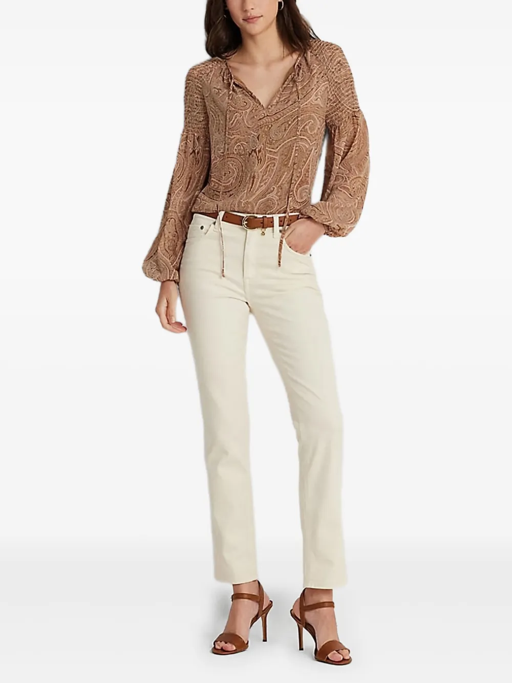 Shop Ralph Lauren Printed Balloon-sleeve Blouse