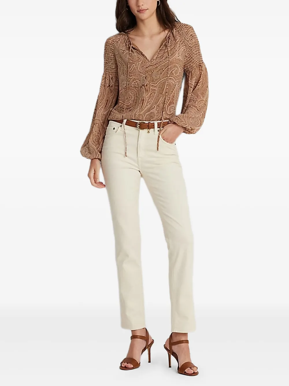 printed balloon-sleeve blouse