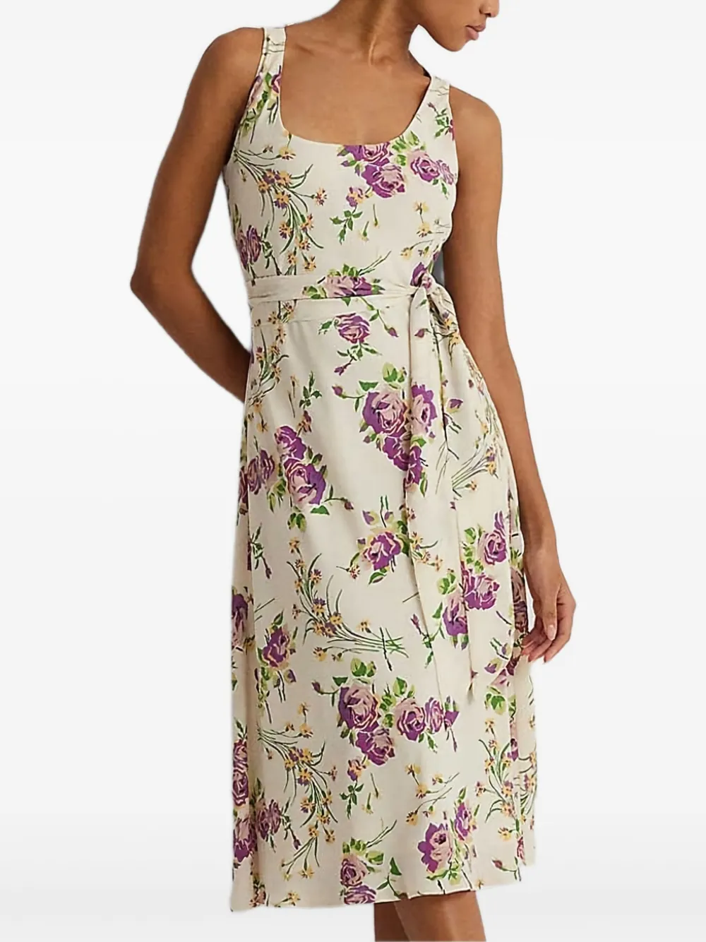 Shop Ralph Lauren Floral-print Belted Midi Dress