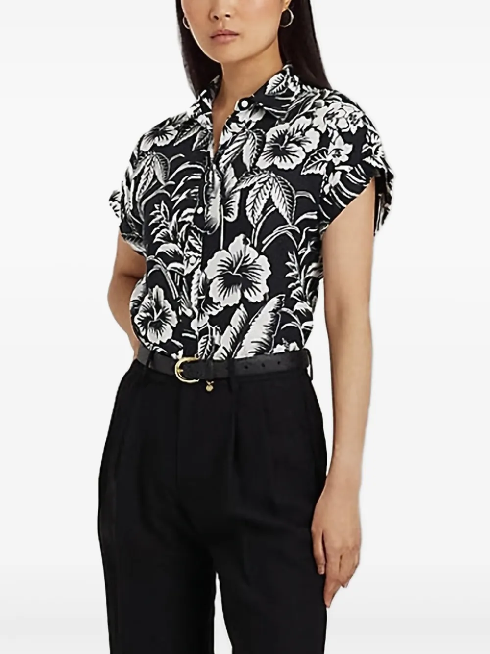 floral-print linen shirt