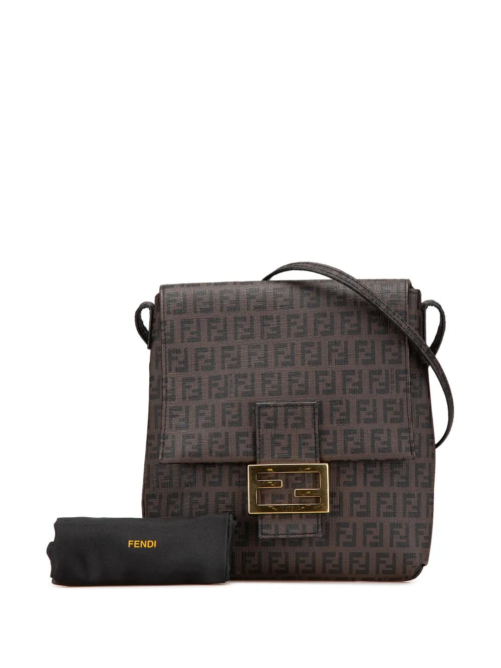 Pre-owned Fendi 2010-2025 Zucchino Spalmati Crossbody Bag In Brown