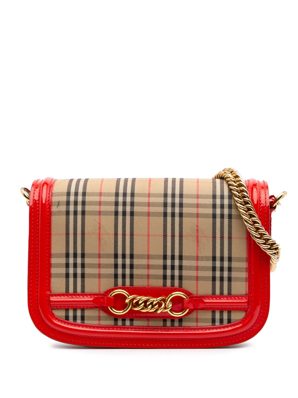 Burberry Pre-Owned bolsa de hombro de lona con motivo Haymarket Check y solapa de cadena 1983 2000-2017 | marrón | Image 1