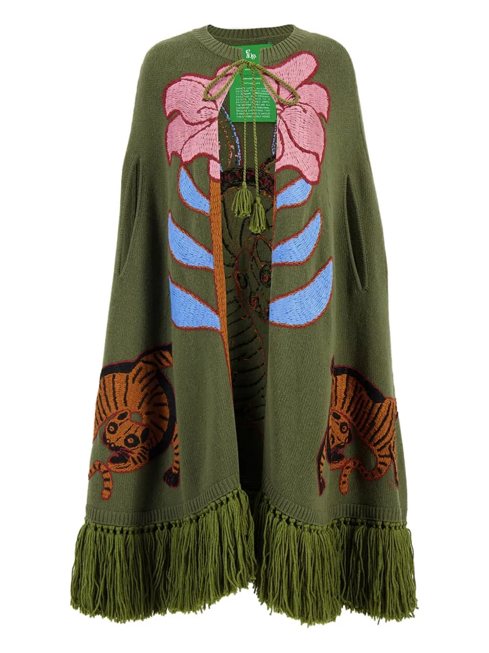 PAULA tiger-flower embroidered cape | Green | Image 1