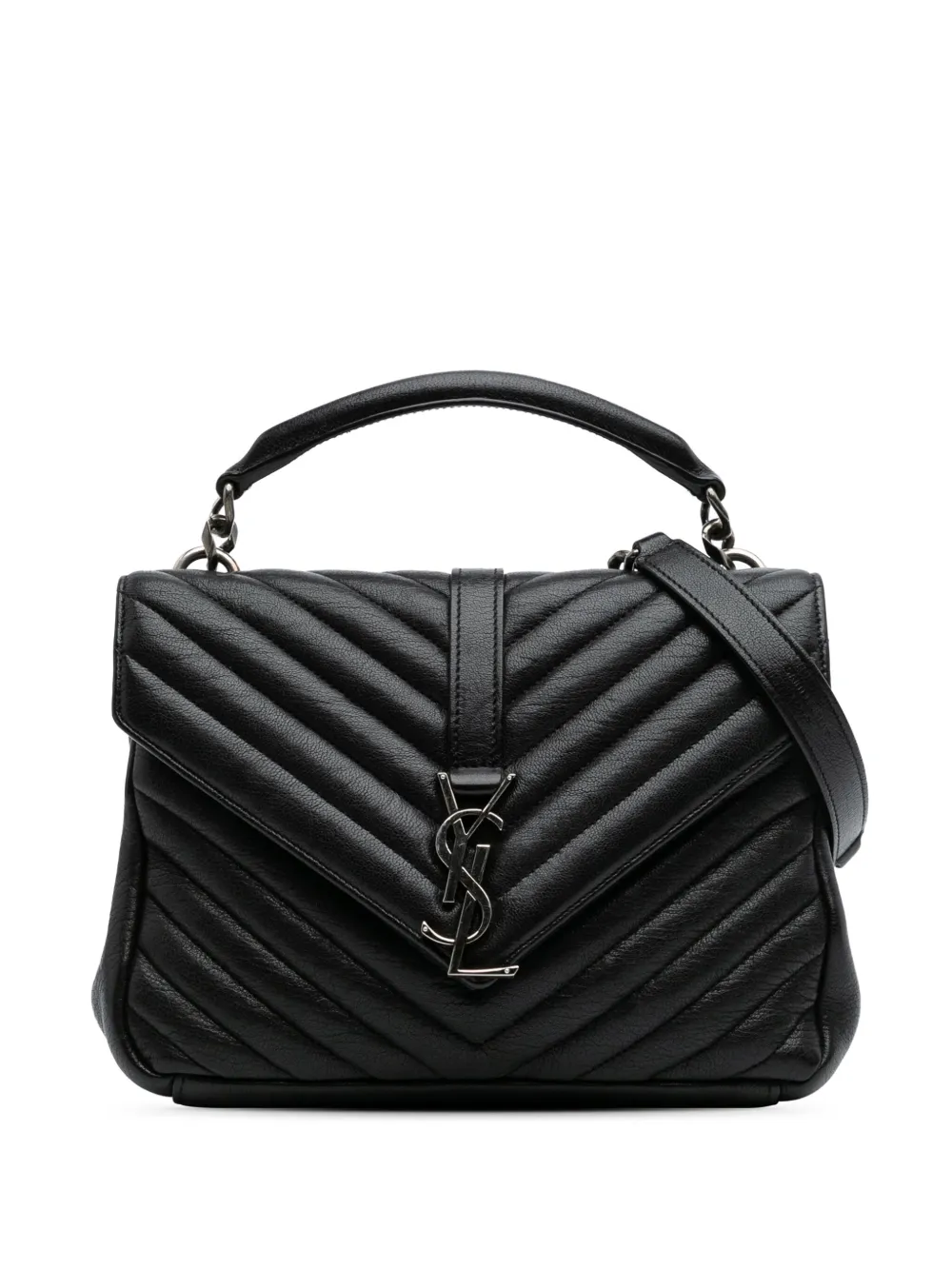Pre-owned Saint Laurent 2016 Medium Monogram Chevron Sheepskin College Bag Satchel
