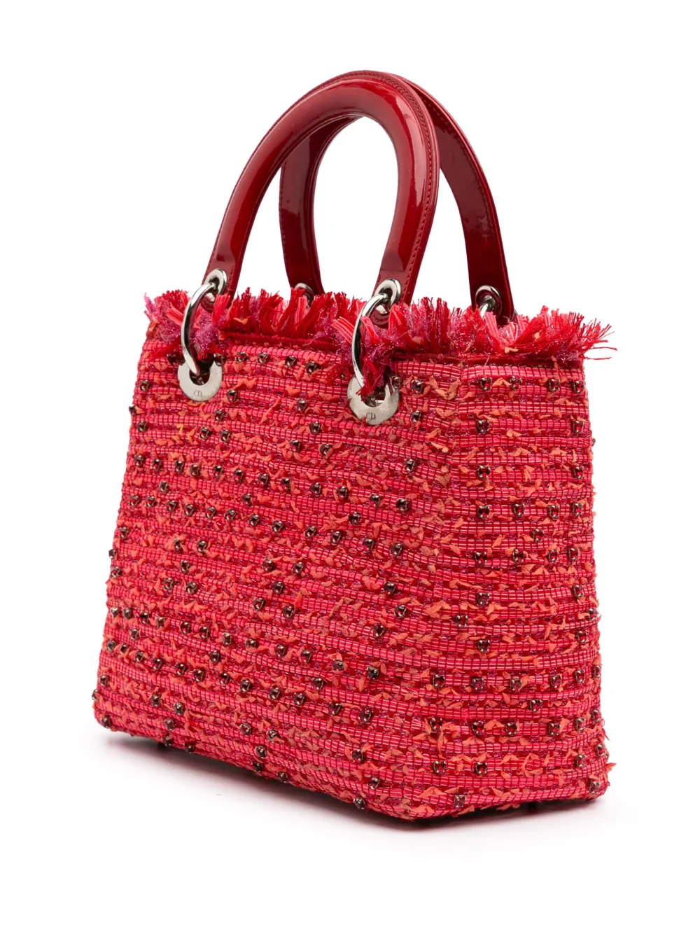 Pre-owned Dior 2012 Medium Tweed Fringe Rhinestone Lady  Satchel