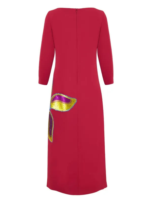 red embellished midi dress One Shoulder Embellished Ruffle Midi Dress Red