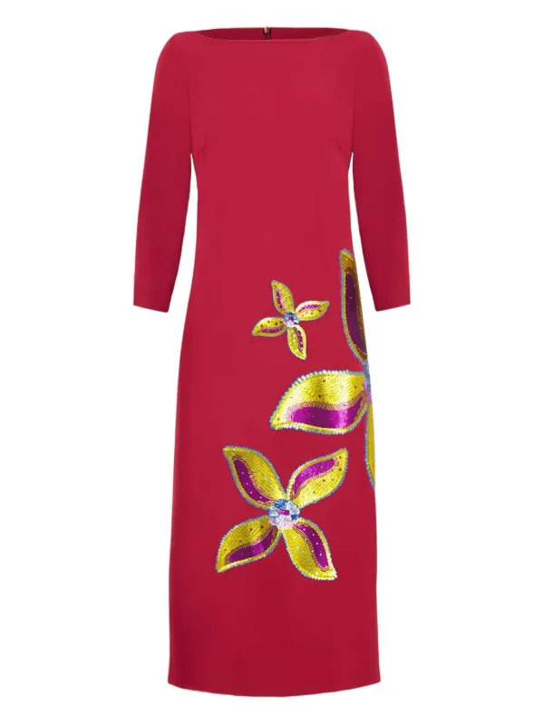 red embellished midi dress Lena Feather Embellished Midi Dress Red