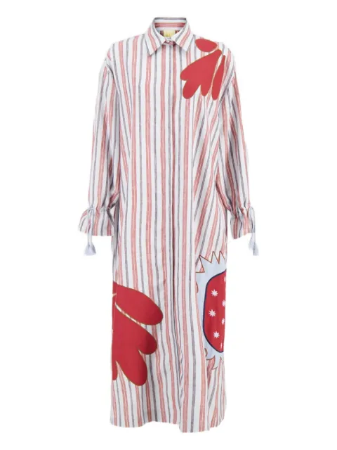 PAULA Almandine loral-appliqué striped shirt dress