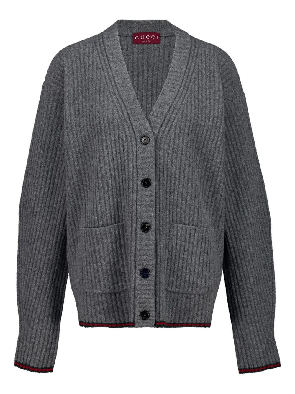 Gucci Womens Dusty Dark Grey Mc Oversized Rib Wool Knitted Cardigan Xs In Gray