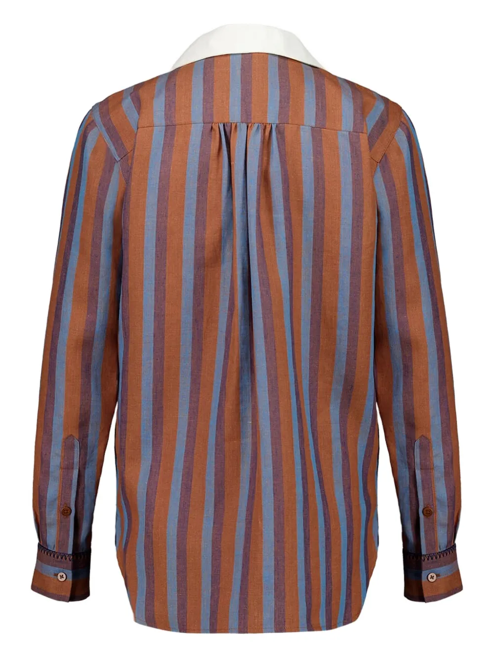  Paula Bella Striped Pleated-bib Blouse - Orange 