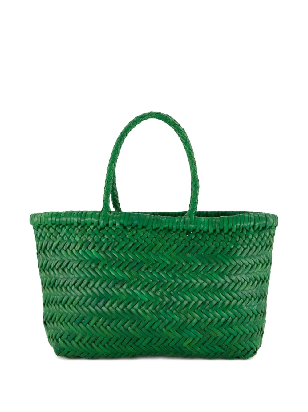 Dragon Diffusion Mini Flat Gora Woven Leather Tote Bag In Green