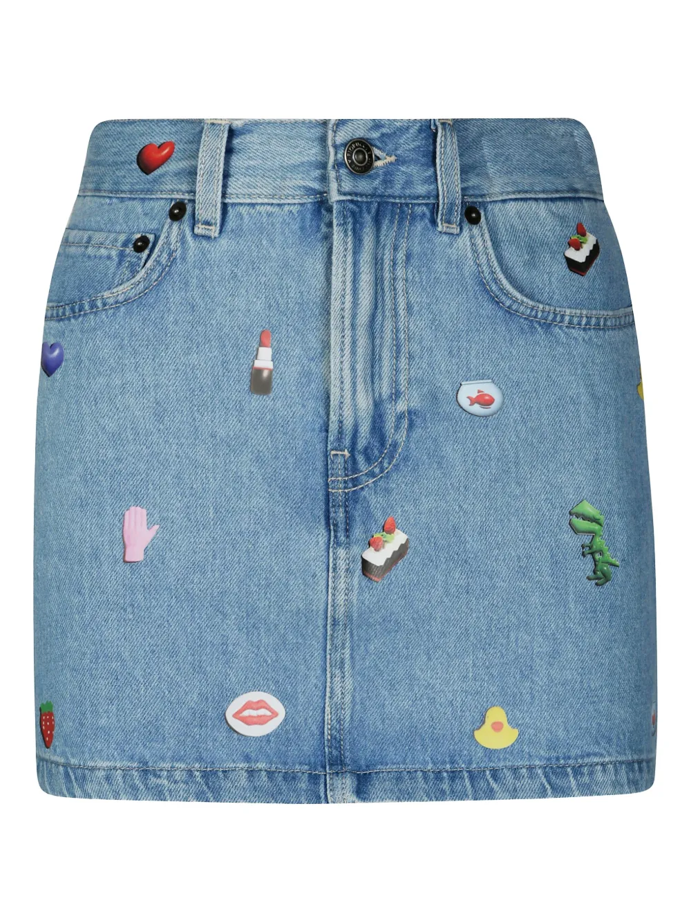 Fiorucci Denim rok met grafische applicatie Blauw