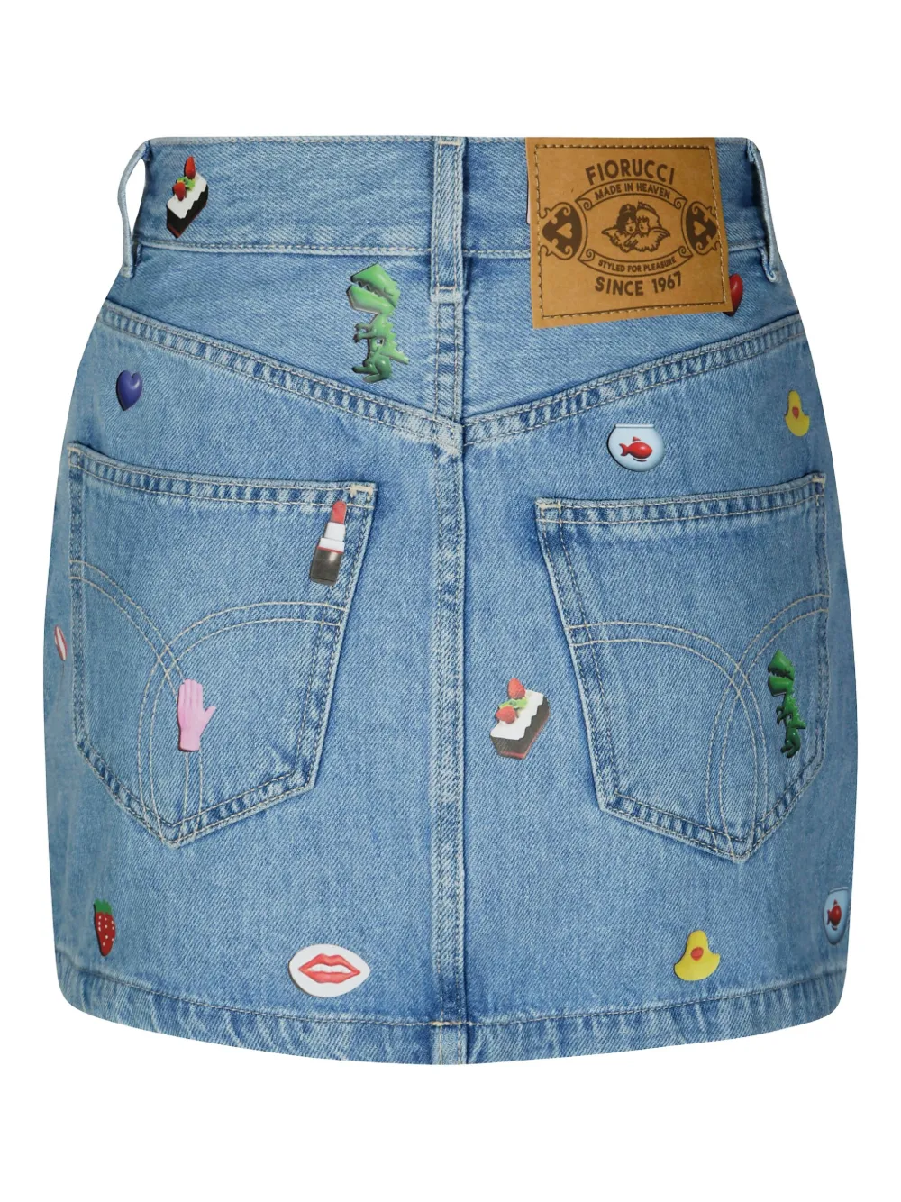 Fiorucci Denim rok met grafische applicatie Blauw