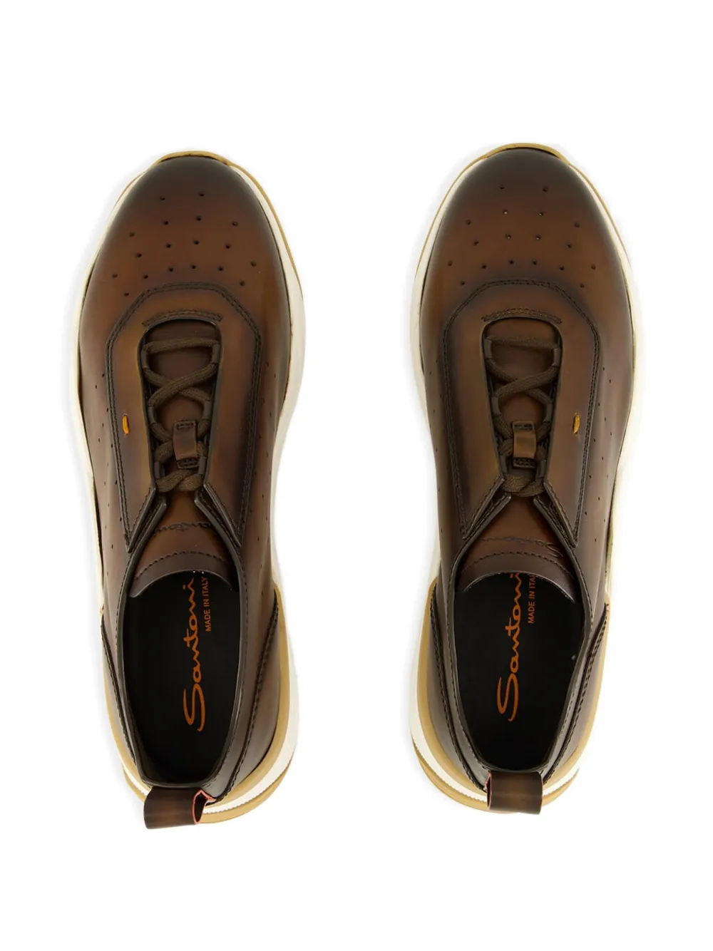 Santoni leather slip-on trainers Brown