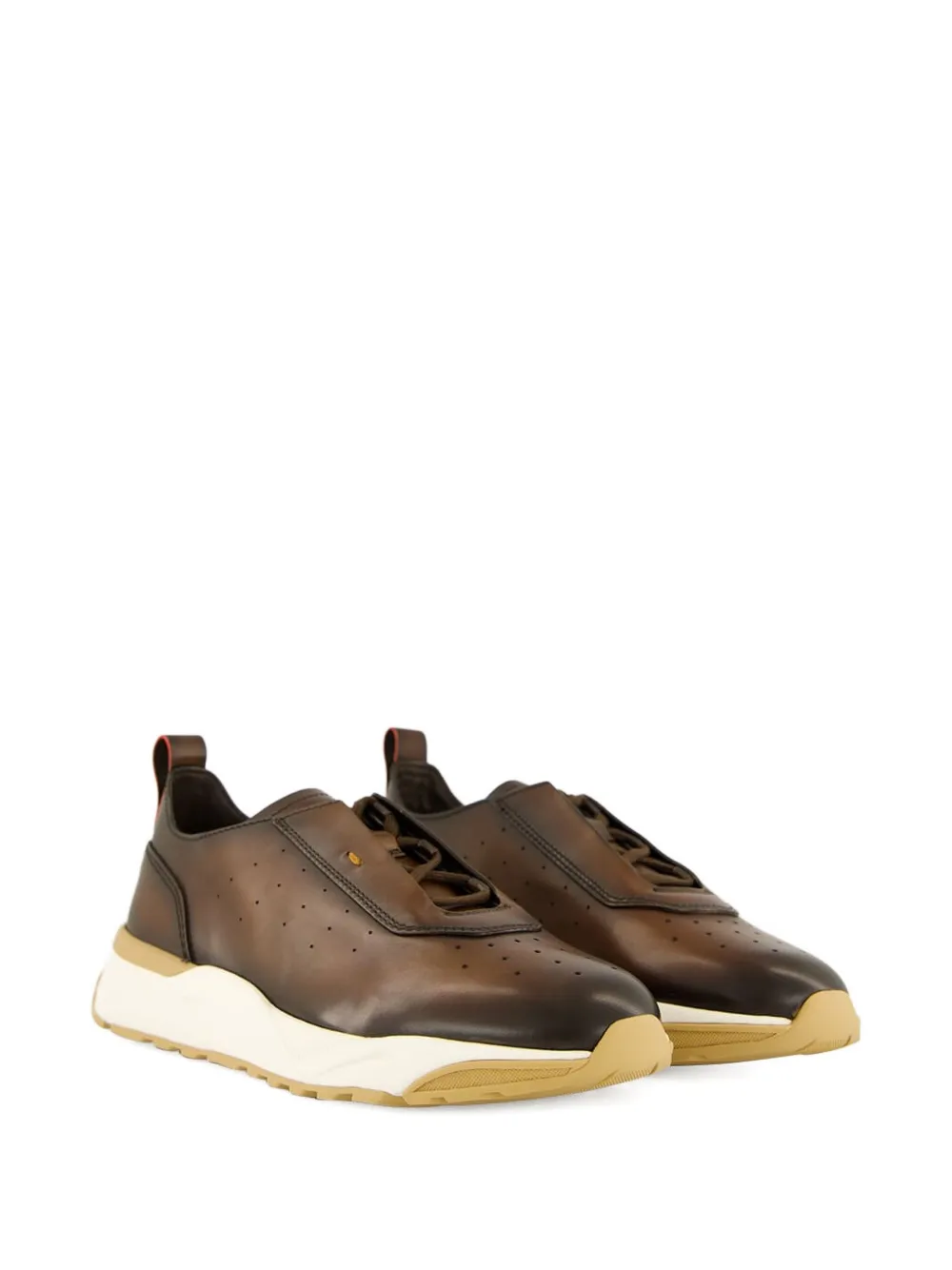 Santoni leather slip-on trainers Brown
