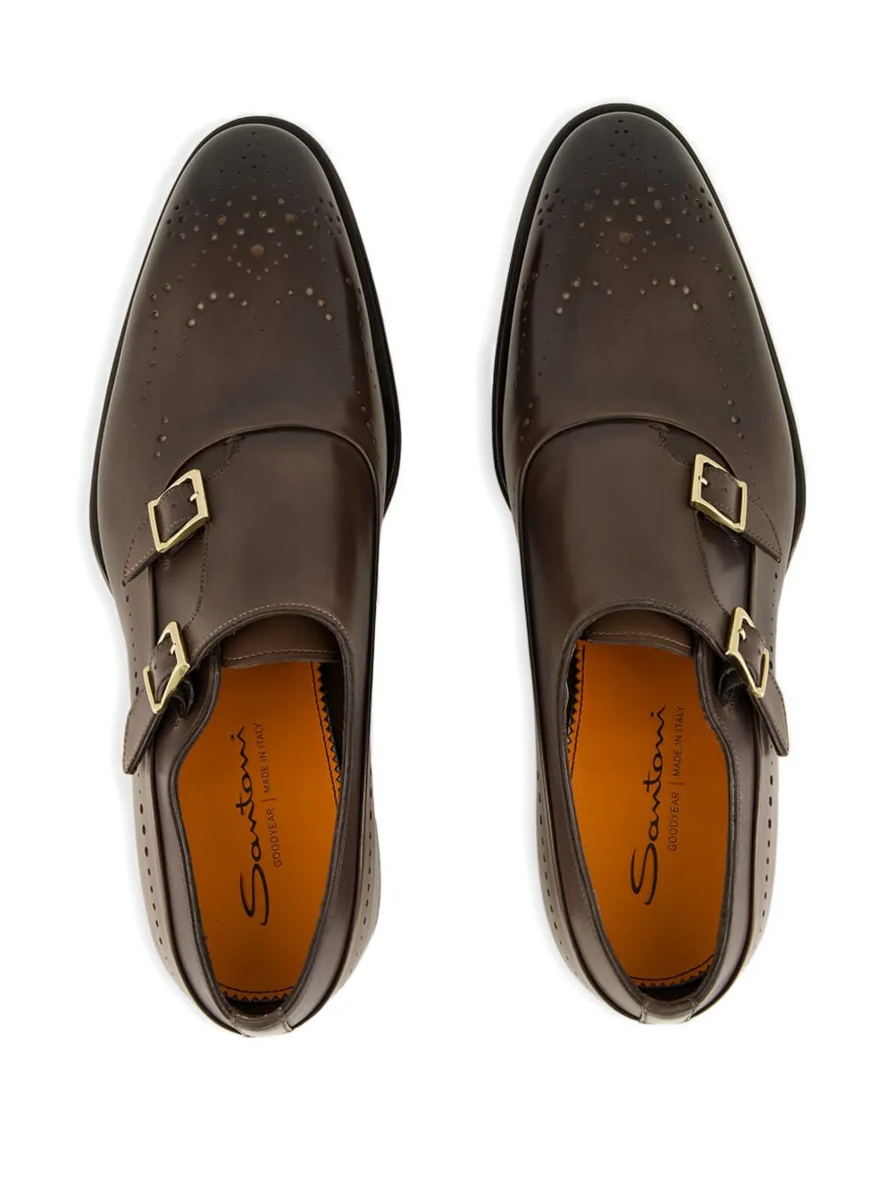 Santoni double-buckle monk shoes Brown